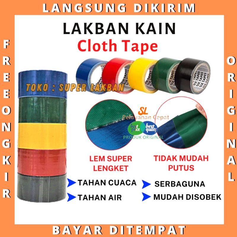 Lakban Kain Hitam 2 Inch x 10M Six Tape Cloth Tape 48mm Warna Warni Lakban Jilid Buku