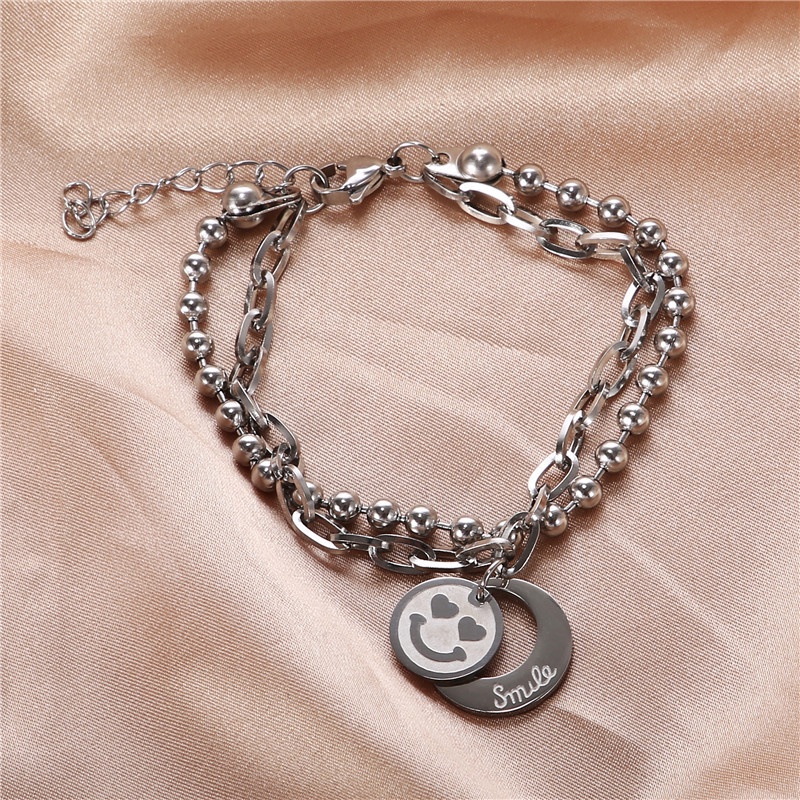 Smiley titanium steel gelang wanita dengan Hati huruf kesederhanaan Korea tren Unik all-match gelang