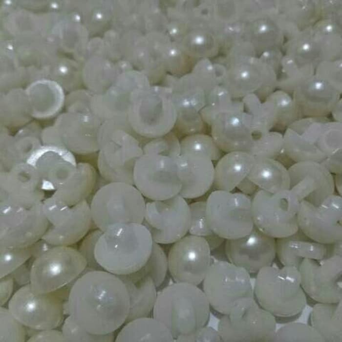 Kancing Baju Jamur Putih Susu Hitam - Kancing Mutiara Isi 100 pcs Diameter 10 - 11 - 13 mm