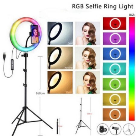 RGB MJ26 + Tripod Panjang 2.1meter + Holder Hp Paket Komplit Untuk Tiktok Video Ring Light