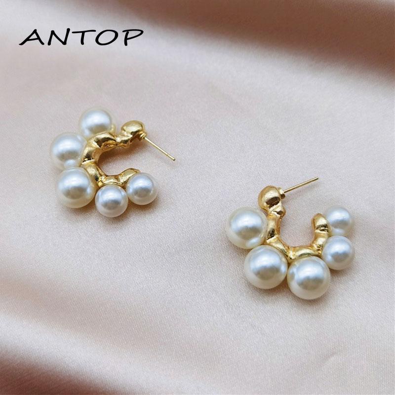 Anting Bentuk C Aksen Mutiara Gaya Retro