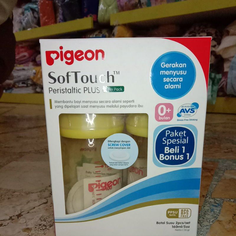 PIGEON Twin Pack Bottle Wide Neck 160 Ml With P-Plus Nipple Size 