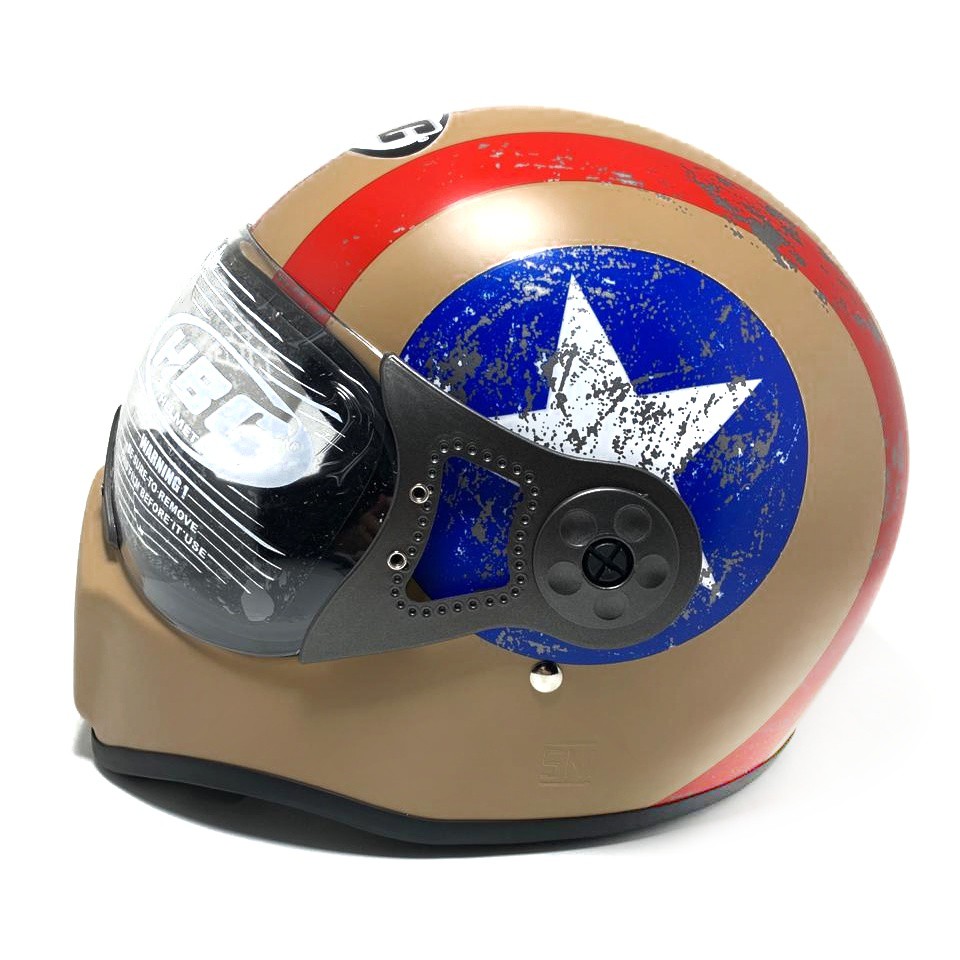 HELM CAKIL HBC PILOT VISOR CAPTAIN AMERICA + FREE BONUS (Helm HBC Cakil/Helm Retro/Helm Vespa)