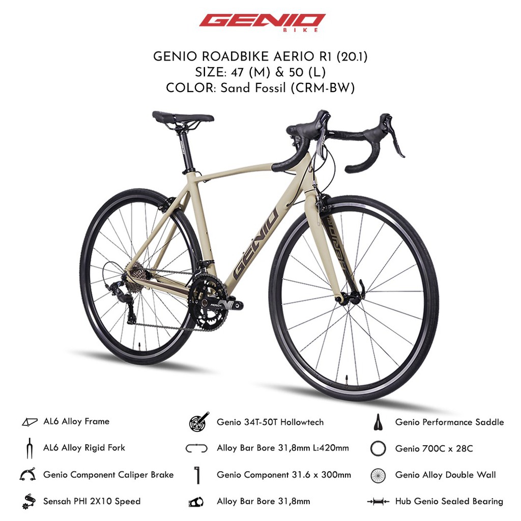 RoadBike GENIO AERIO R1 Sepeda Balap 700C Alloy 2x10 Speed Hollowtech
