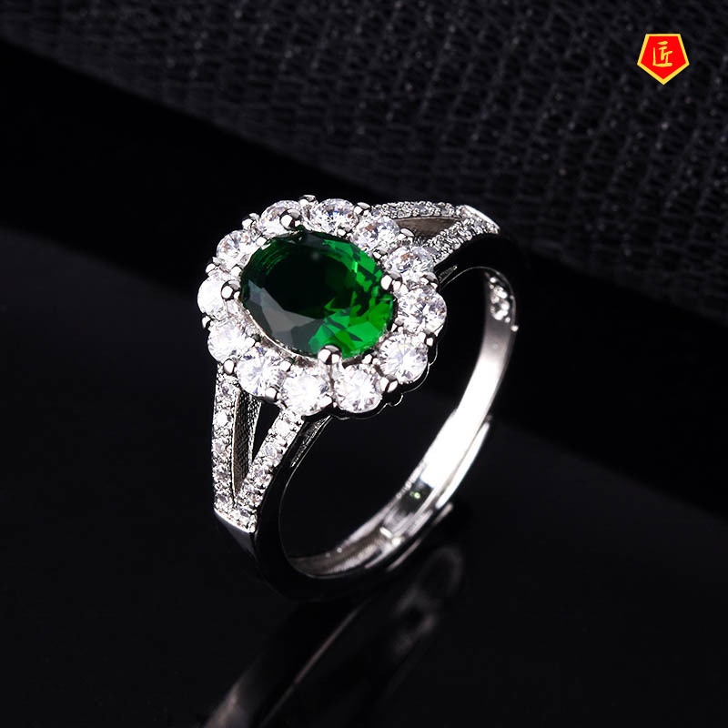 [Ready Stock]New Inlaid Sapphire Ring Luxury Temperament Emerald