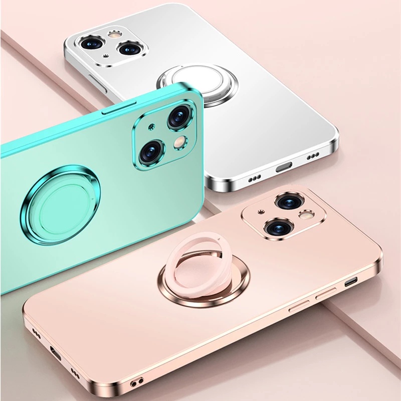 Soft Case Matte Dengan Ring Holder Metal Untuk iPhone 13 12 11 Pro Xs Max Mini SE X XR 7 8 Plus