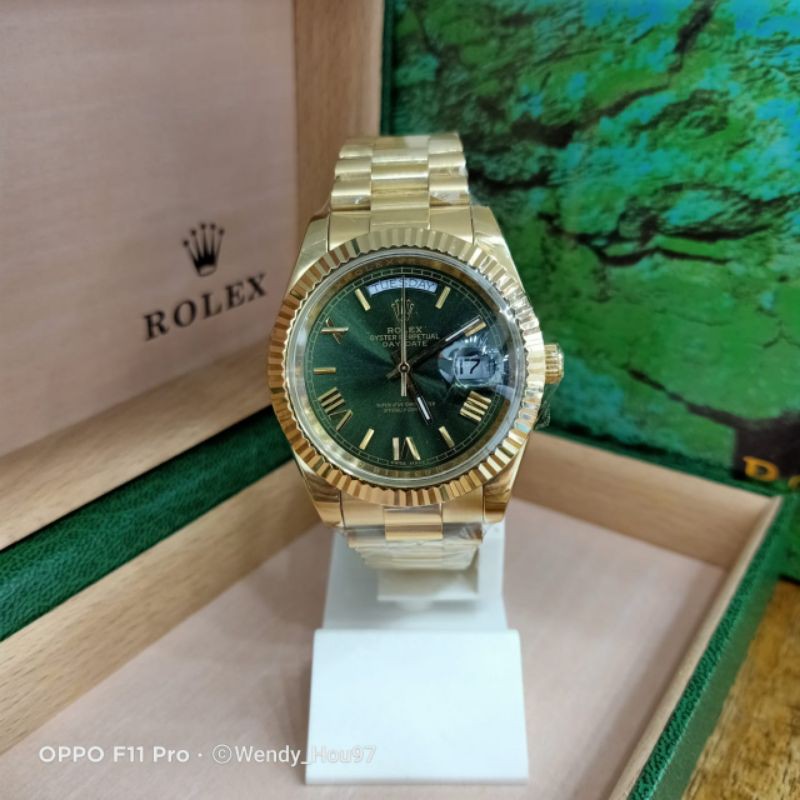 JAM TANGAN ROLEX DAY-DATE AUTOMATIC FULL GOLD GREEN DIAL