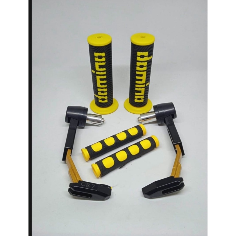 PROMO PAKET  STANG #HANDGRIP DOMINO BULU+PROGUARD ROBOT+KARET HENDEL REM# SEMUA JENIS MOTOR-GOLD