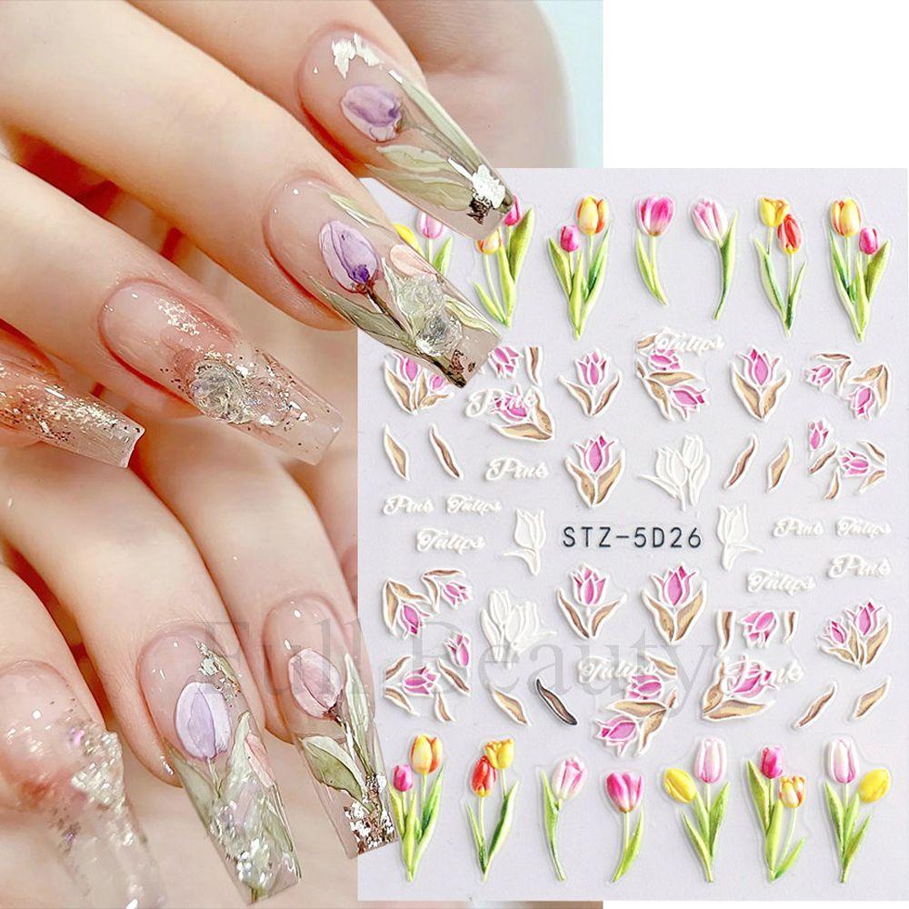 Mxbeauty Bunga Tulip Stiker Nail Art Elegan Fashion Dekorasi Nail Art Musim Semi Bunga Peri DIY Manicure Accesorios