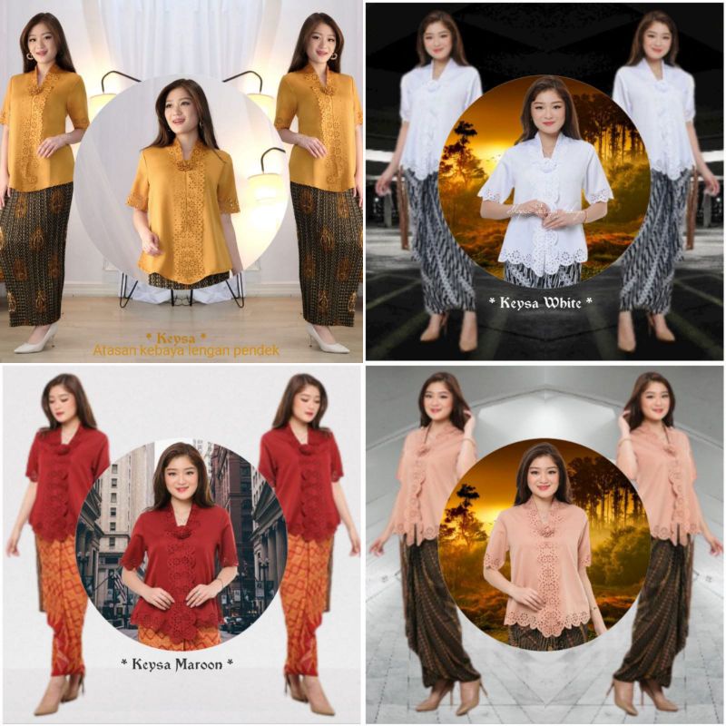 Atasan Tradisional Nusantara Blouse Kebaya Encim Floy Motif Laser Lengan Pendek