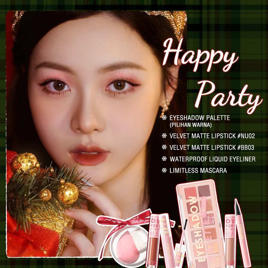 PINKFLASH Christmas 6PCS Makeup Set Pink Makeup Set Eyeshadow Eyeliner Mascara Eyes Lipsticks Makeup Sponge Beauty Set