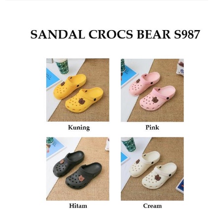 S987 (TANPA STIKER) Sandal Selop Motif Beruang Kecil / Sandal Slop Bear / Sandal Bear Mini / Sandal Fashion Wanita