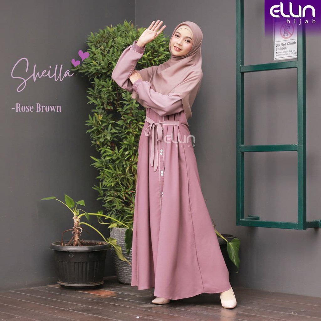 Gamis Lebaran Polos Busui Kancing Wollycrepe Caltri Sheilla Ori by Ellin Hijab