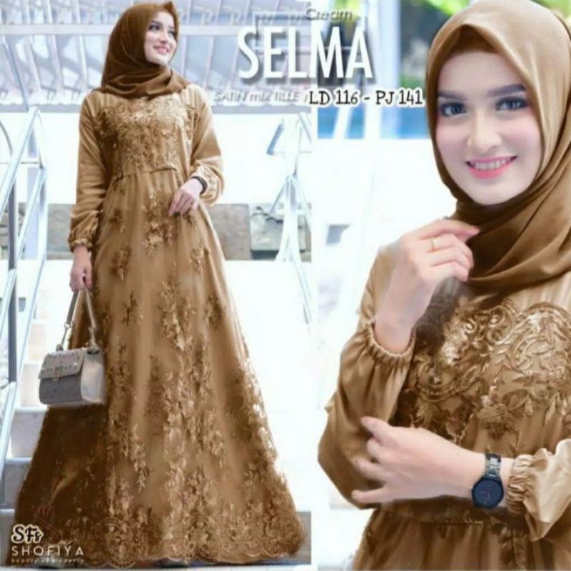 Size L XL XXL / Gamis Muslim Farasya /Maxy Brukat SELMA Tulle Premium Jumbo Murah