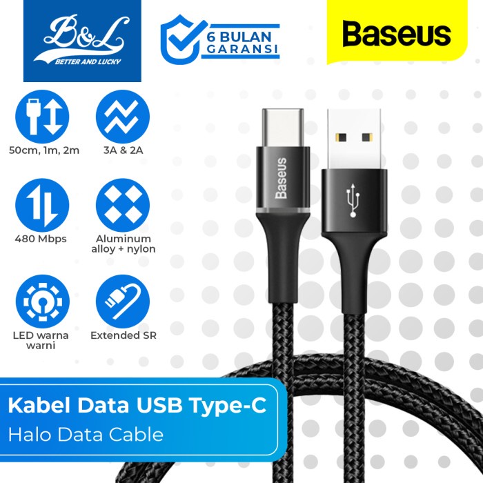BASEUS Kabel Data Type-C Breathing Color LED HALO DATA CABLE
