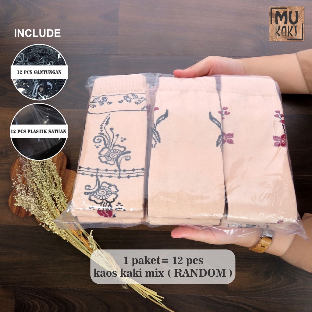 Paket Kaos Kaki Motif Bunga Ukuran M isi 12 Pasang Mukaki