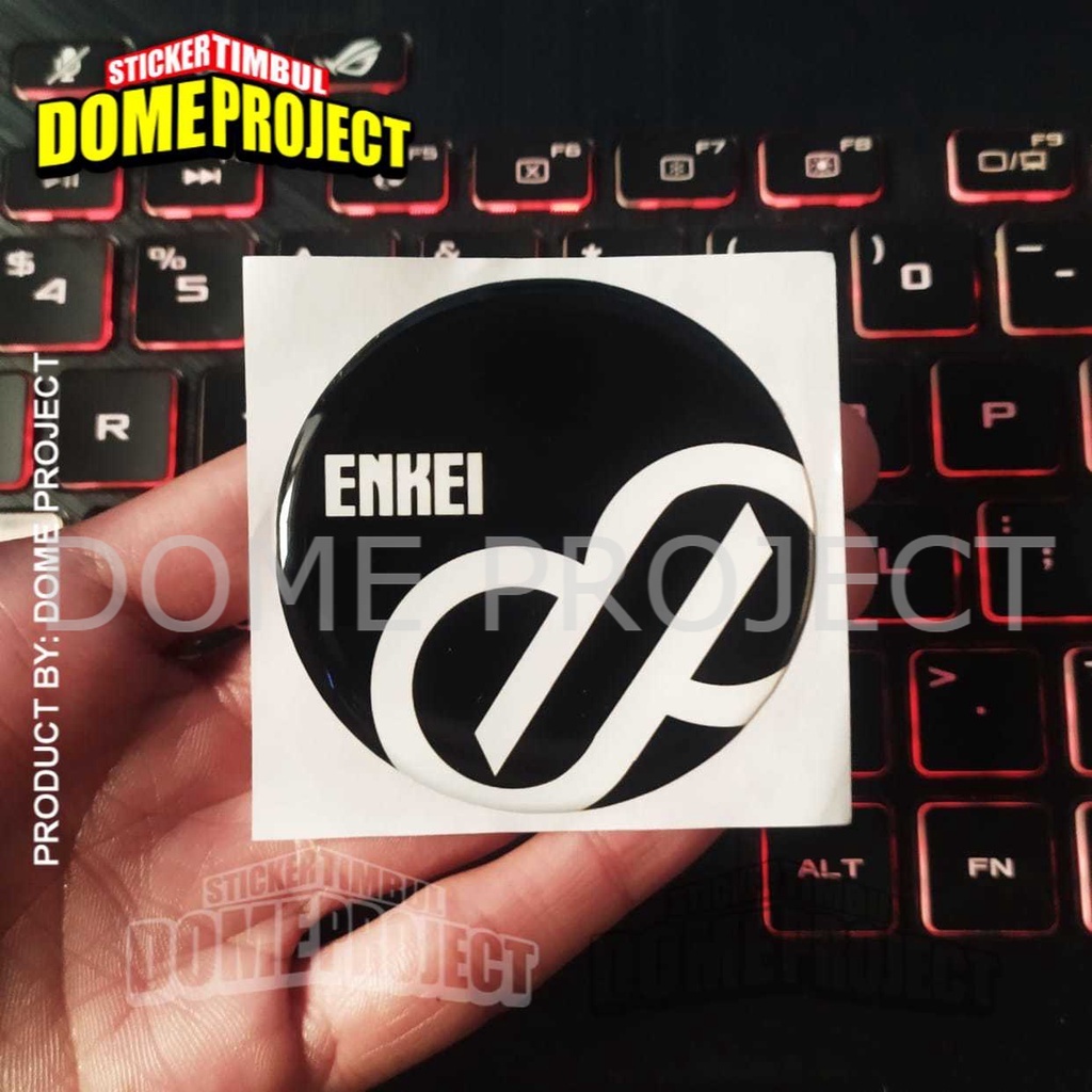 STIKER EMBLEM TIMBUL 3D MOBIL MOTOR LOGO ENKEI HITAM VELG MOBIL STIKER DOP UKURAN 58MM AESTHETIC KEREN