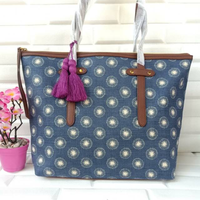 fossil felicity tote blue white