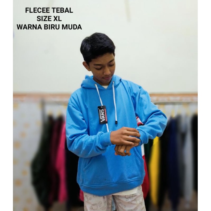 JAKET ZIPPER HOODIE POLOS BIRU MUDA TURQUIS  SIZE XL MURAH PRIA WANITA COWOK CEWEK