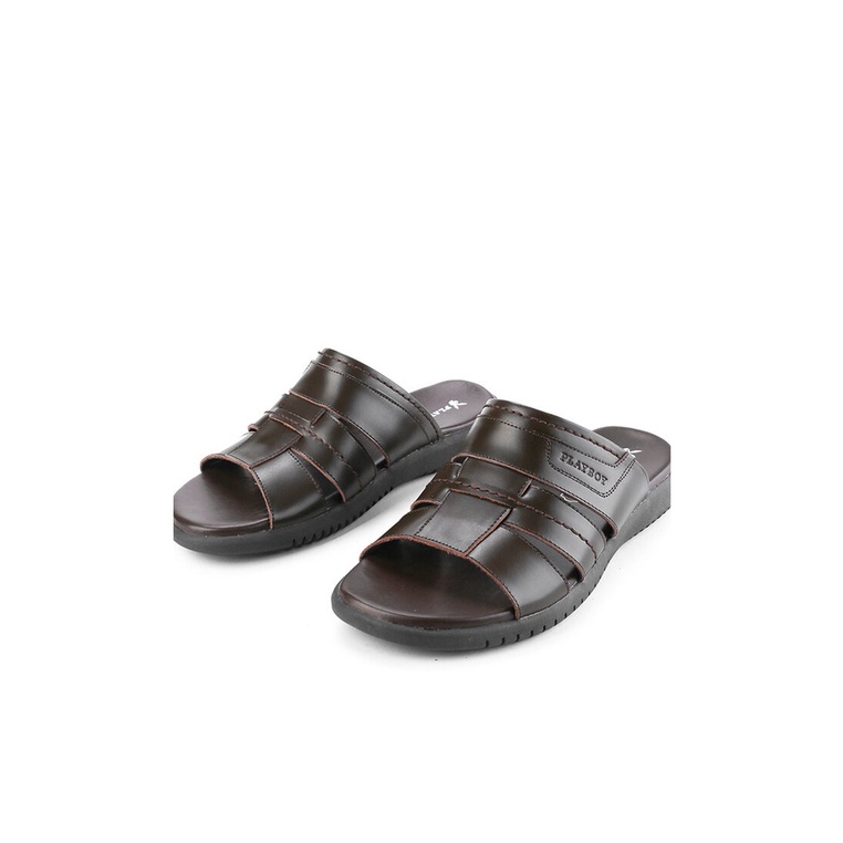 PL48 SANDAL SLIDE PLAYBOY PRIA ORIGINAL CASUAL KULIT BRANDED COKLAT