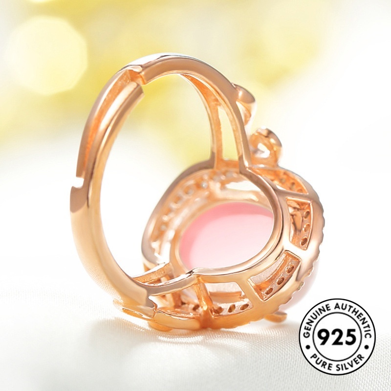 Cincin S925 Silver Warna Rose Gold Aksen Kristal Pink Untuk Wanita