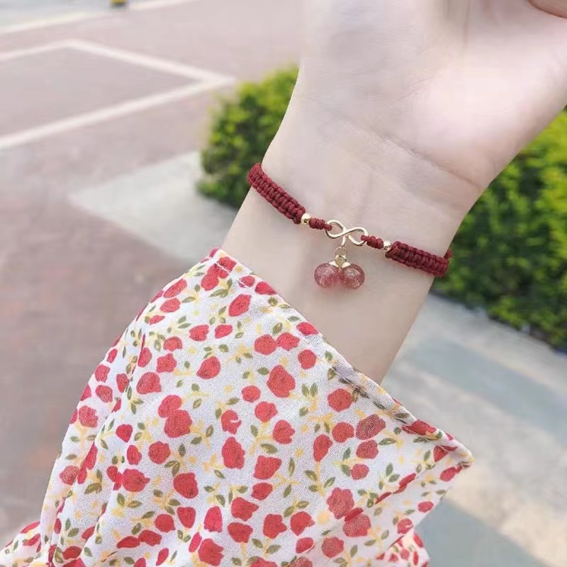 Handmade Gelang Tali Tenun Buatan Tangan Desain Strawberry Cherry Untuk Wanita