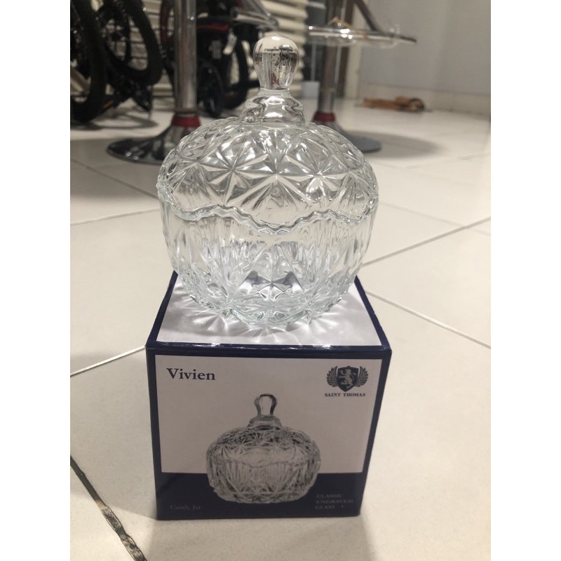 Candy jar kaca tempat penyimpanan snack/permen/makanan toples classic engraved kristal diamond