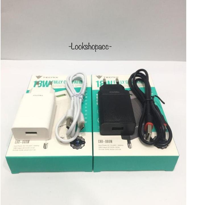 ☊ Tecnix CHR-080M Charger VOOC 18W Fully Compatible+Cable Data Micro 100cm ➱