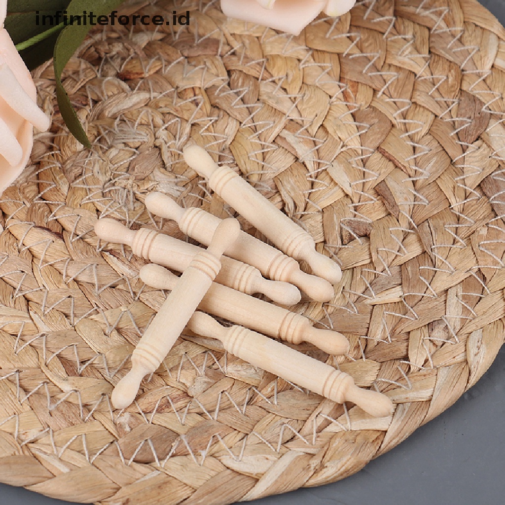 Infiniteforce.id 6pcs / set Mainan Miniatur Rolling Pin Kayu Aksesoris Dapur Rumah Boneka 1: 12