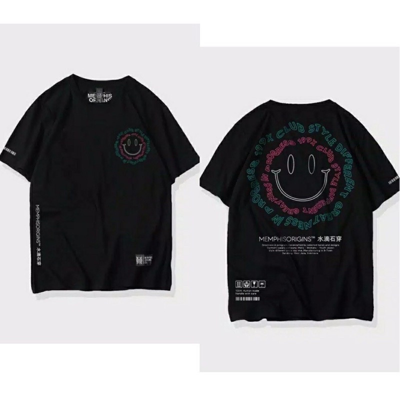 MEMPHISORIGINS BAJU KAOS T SHIRT TSHIRT DISTRO MEMPHIS ORIGINS EMOTICON EMOJI EMOT SMILE PRIA WANITA