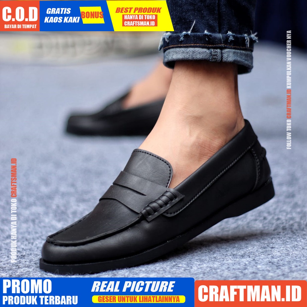 CRAFTS IRISH - Sepatu Formal Pantofel pria Resmi Hitam Kerja Casual Slip On Kulit PU