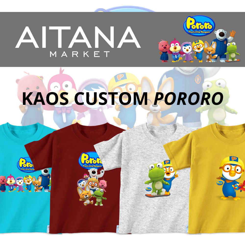 Baju Kaos Pororo Untuk Bayi Anak Remaja Bahan Katun Combed 30s Lembut dan Nyaman Dipakai Tidak Gerah