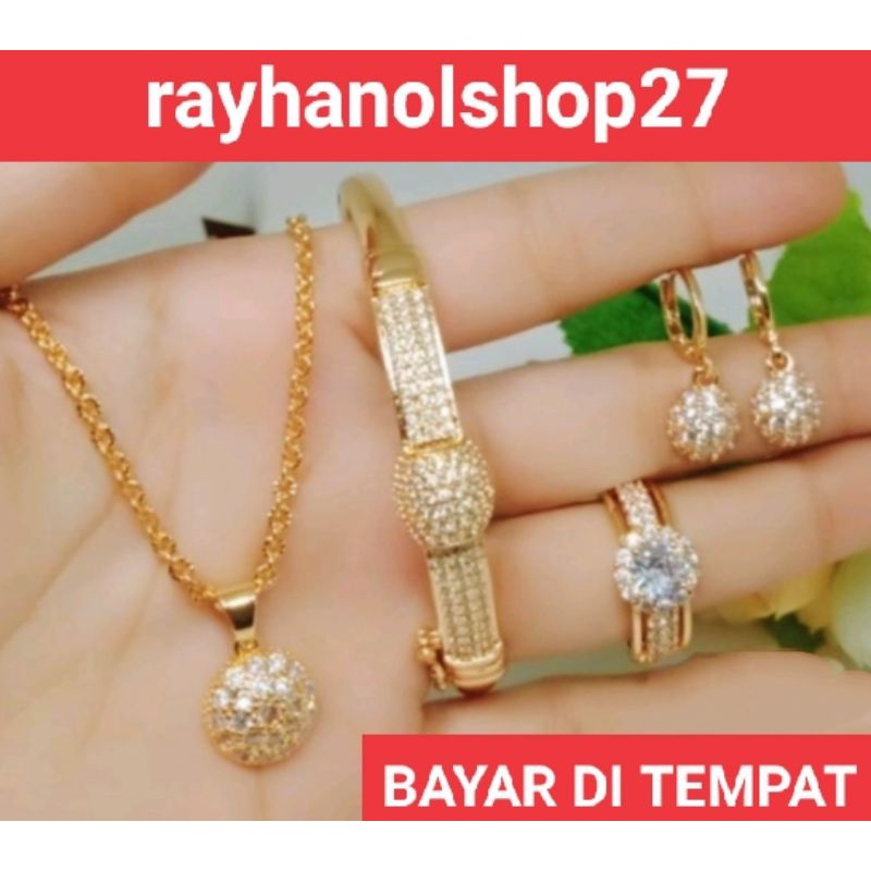 perhiasan wanita titanium xuping anti karat mewah satu set lapis mas