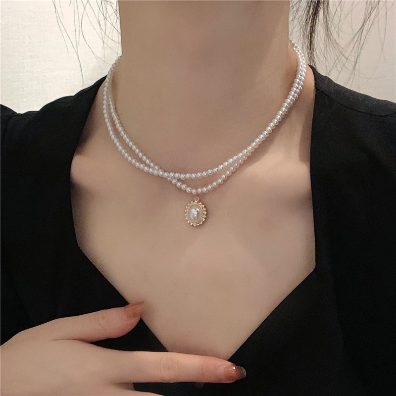 Kalung Choker Double Layer Aksen Mutiara Gaya Retro Vintage Untuk Wanita