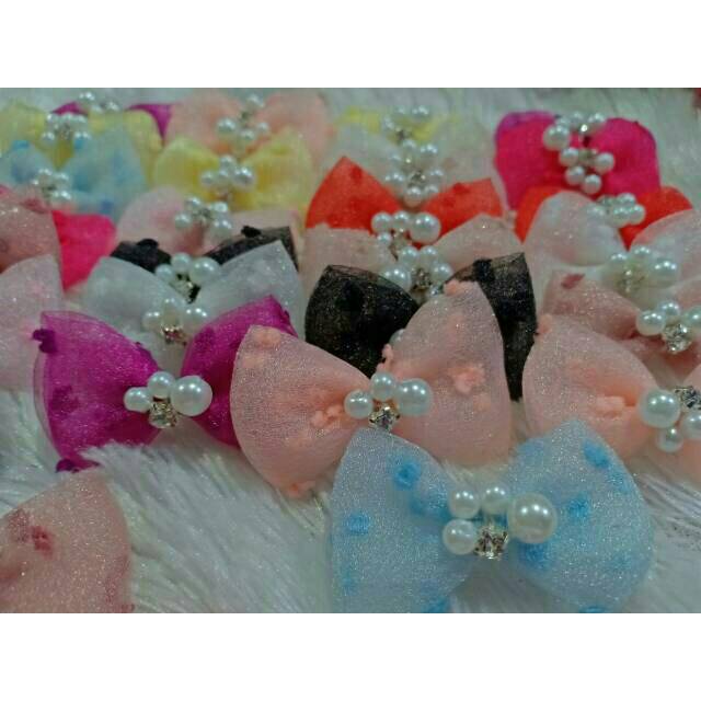 Pearly bow organza dotty /bahan bros / bahan headband
