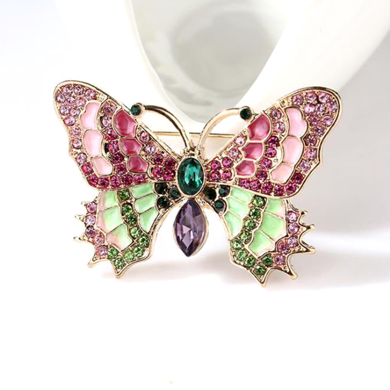 Hbid Pin Bros Kupu-Kupu Retro Enamel Lucu Hias Kristal Berlian Imitasi Colorful Untuk Wanita / Hadiah