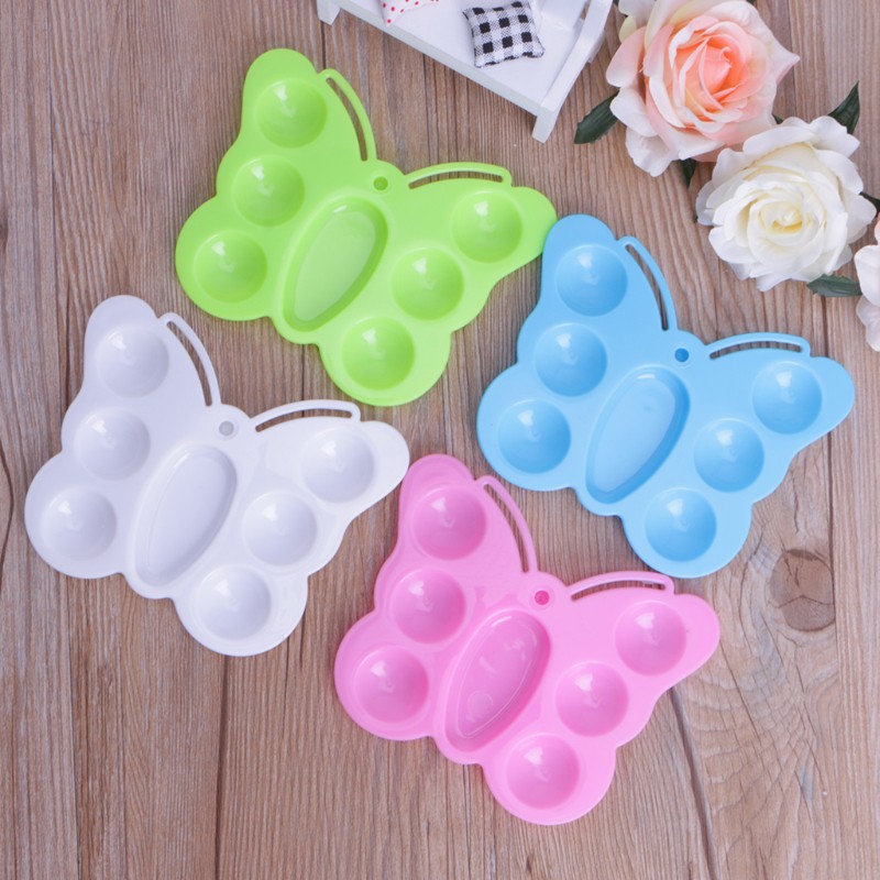 

Ongkir Gratis ya 1pc Art Painting Tray Artist Oil Watercolor Plastic 7 Holes Palettes Butterfly