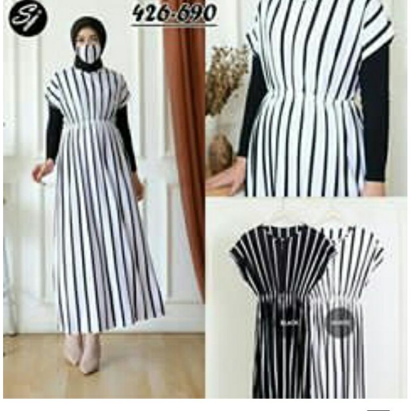 Dres lengan pendek bahan rayon super  bisa busui motif salur