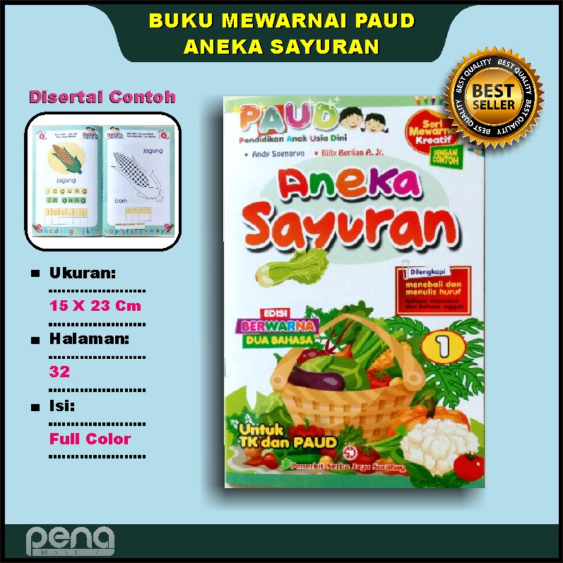 Buku Mewarnai Anak Paud Mewarnai Kreatif Aneka Sayuran Menebali dan Menulis Huruf Serba Jaya