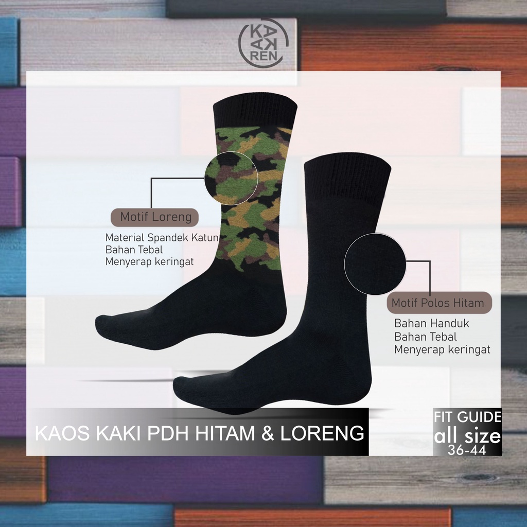 Kakaren Kaos Kaki Pria TNI Polos Hitam Dan Loreng