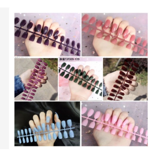 24 Pcs Kuku Palsu /False nails murah Warna glossy dan lem