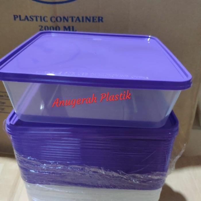 Wadahku Food Container/Thinwall 2000 Ml Square + Tutup Warna Ungu Merek Fim