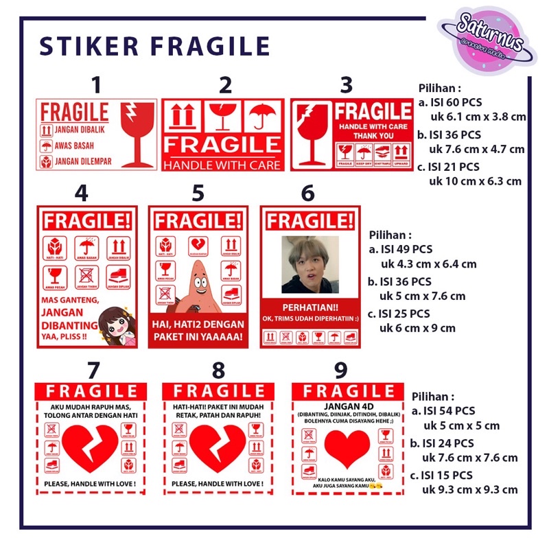 

STIKER FRAGILE CUSTOM HANDLE WITH CARE LOVE PACKING