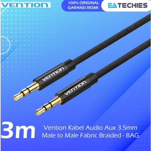 [3M] Vention Kabel Audio Aux 3.5mm Male to Male Fabric Braided - BAG