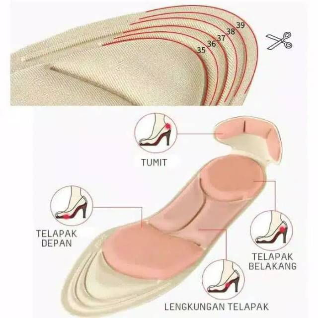 Insoles Busa 4D T-Shape Insole Alas Sepatu Heels, mengatasi sepatu kebesaran, pelindung tumit