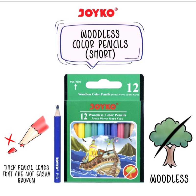 

❤ FAMILY ❤ ( 1 PACK ) Pensil warna joyko CP107 / Woodles color pencils / Pendek / 12 warna