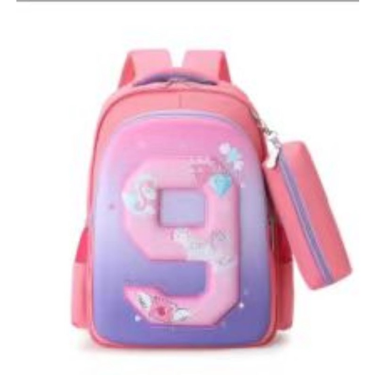 (import Tas sekolah SD model angka+dompet 16inchi