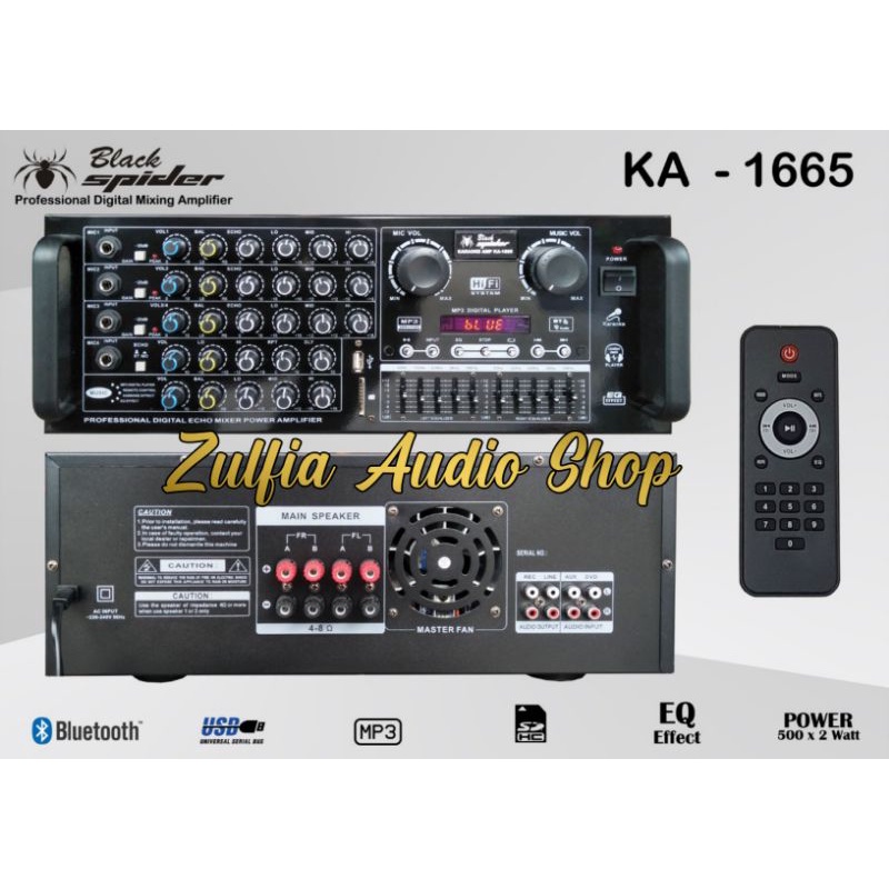 AMPLIFIER KARAOKE BLACK SPIDER KA 1665  POWER MIXER ORIGINAL