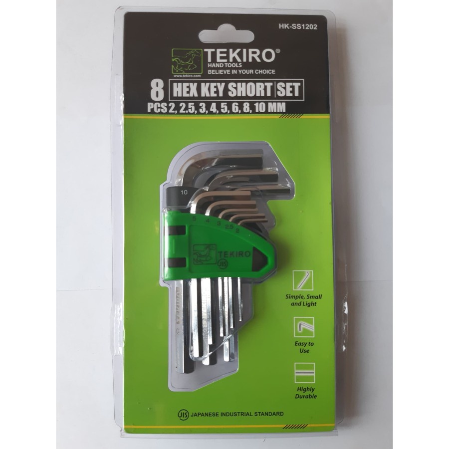 Kunci L Set Pendek Isi 8pcs/KUNCI L SET TEKIRO PENDEK 8PCS MINI 2-10 MM HEX MM