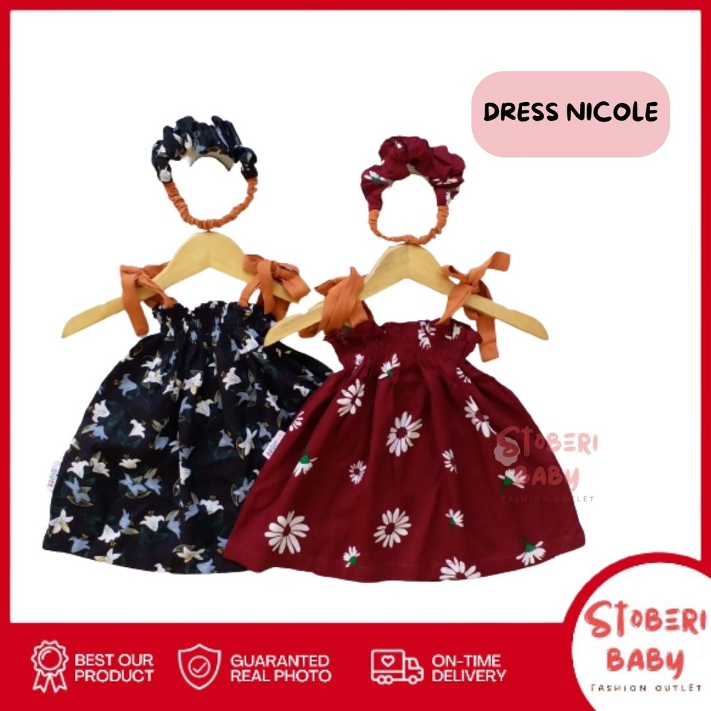 PUNCAK 3.3 stoberibaby - BBB DRESS NICOLE dress anak perempuan bayi motif bunga lucu free headband